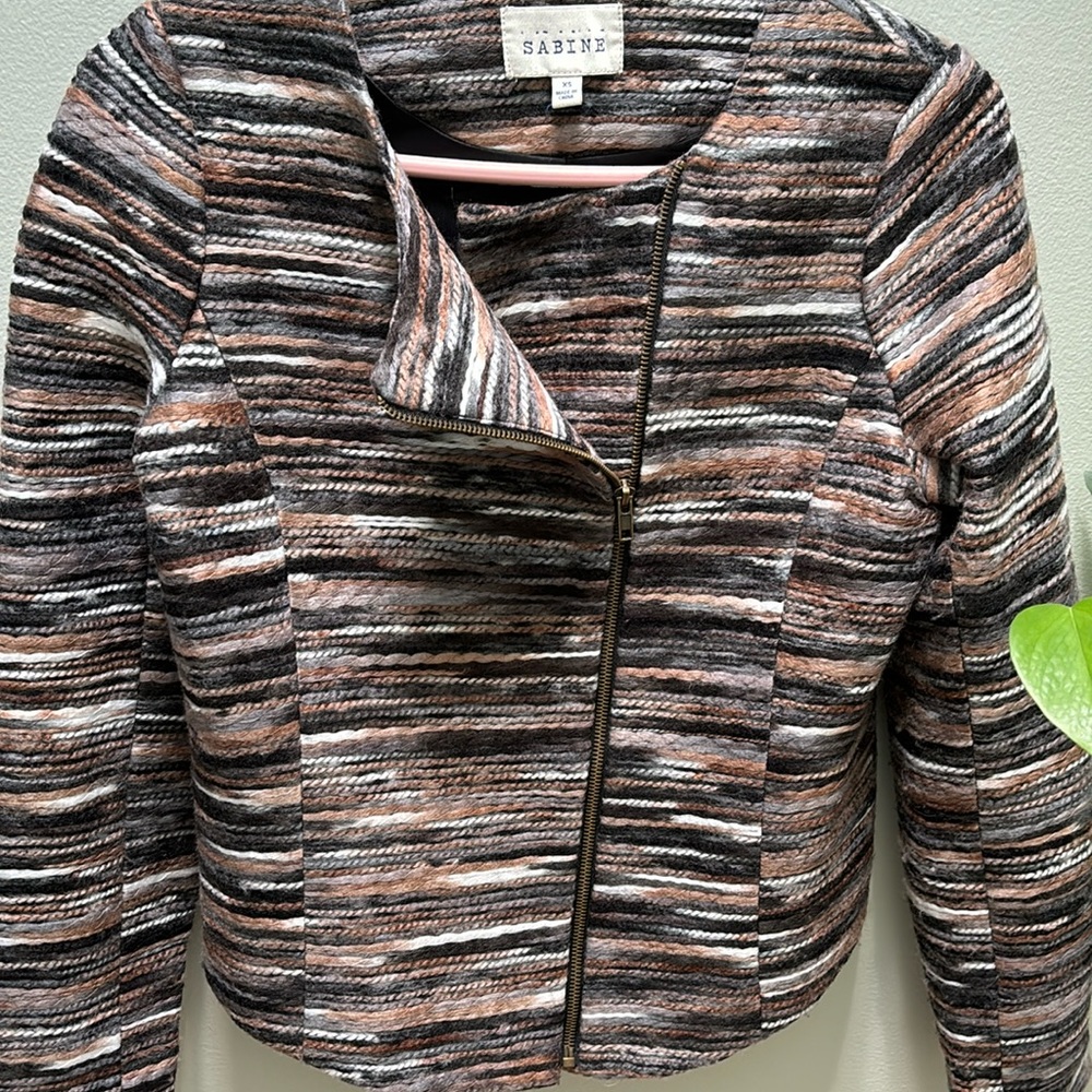 EUC Sabine yarn detail asymmetrical knit moto jacket xs